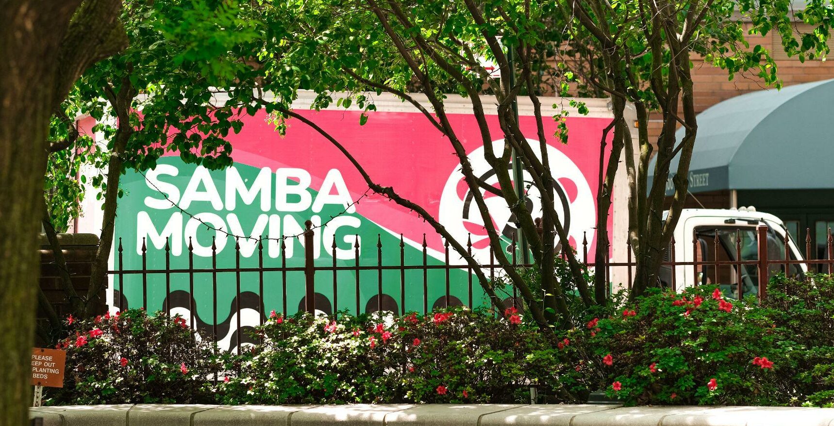 Branded Samba Moving truck en route to a location in NYC